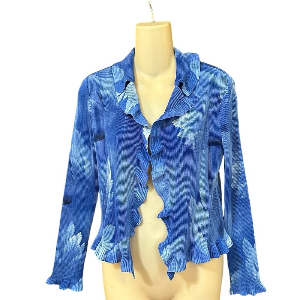 Caeliann Ruffled Blue Print Open Front Jacket‎ - Picture 5 of 15